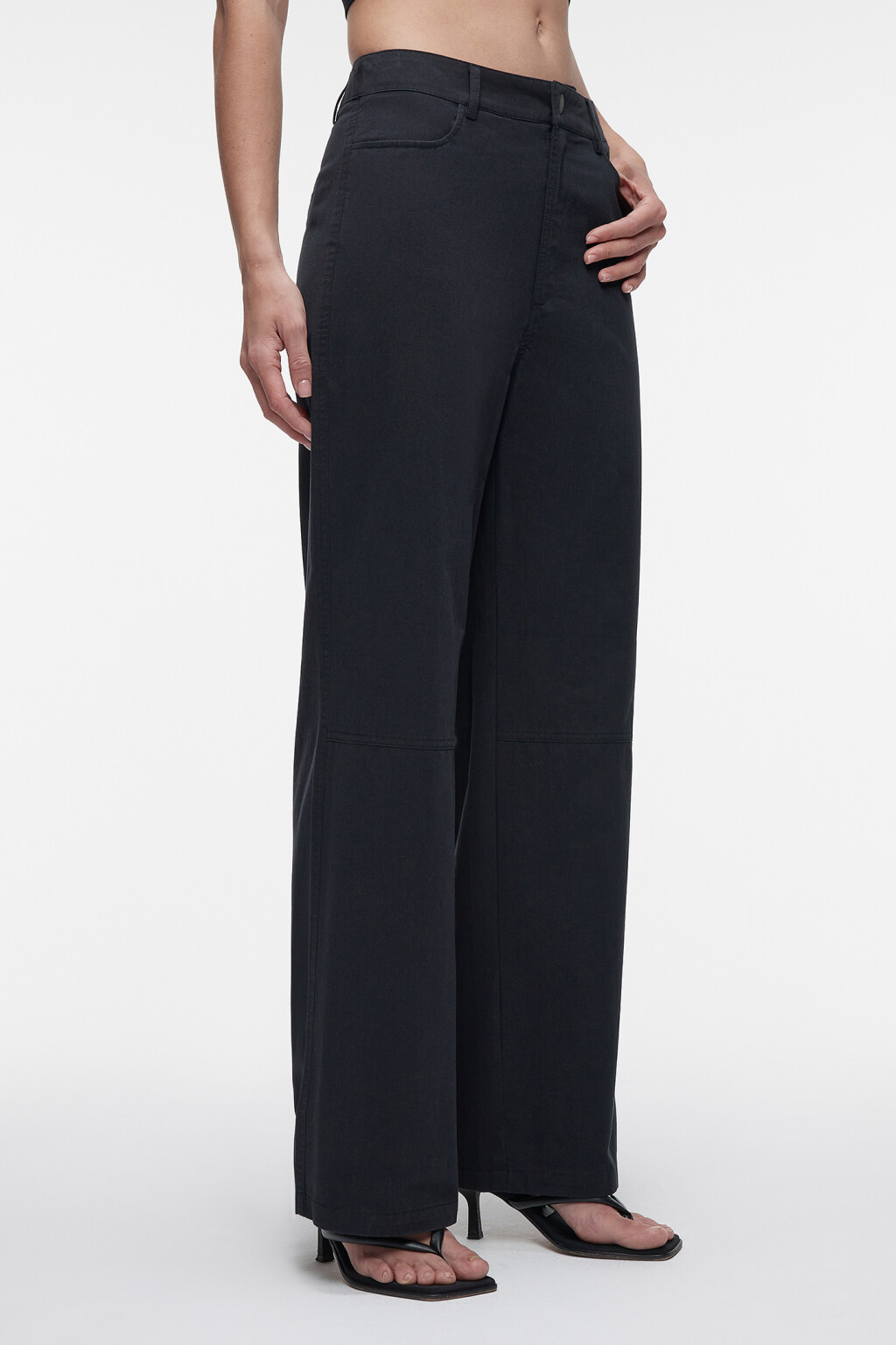 Брюки прямые хлопковые со средней посадкой - цвет черный - 4
