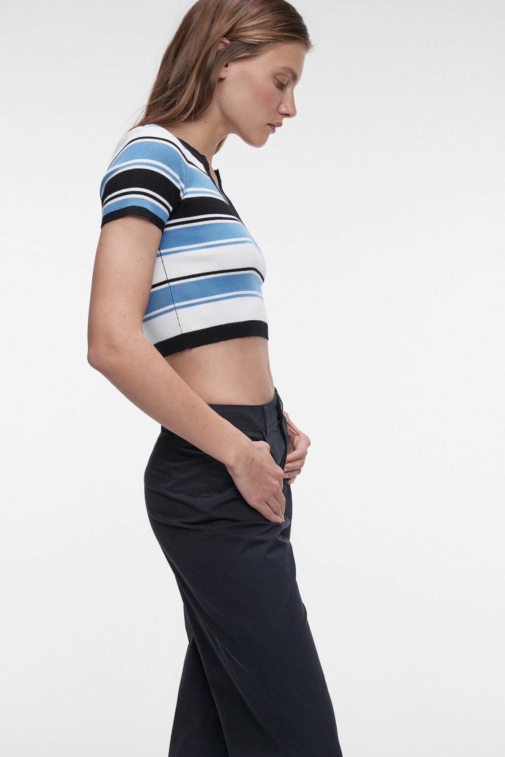 Брюки прямые хлопковые со средней посадкой - цвет черный - 2