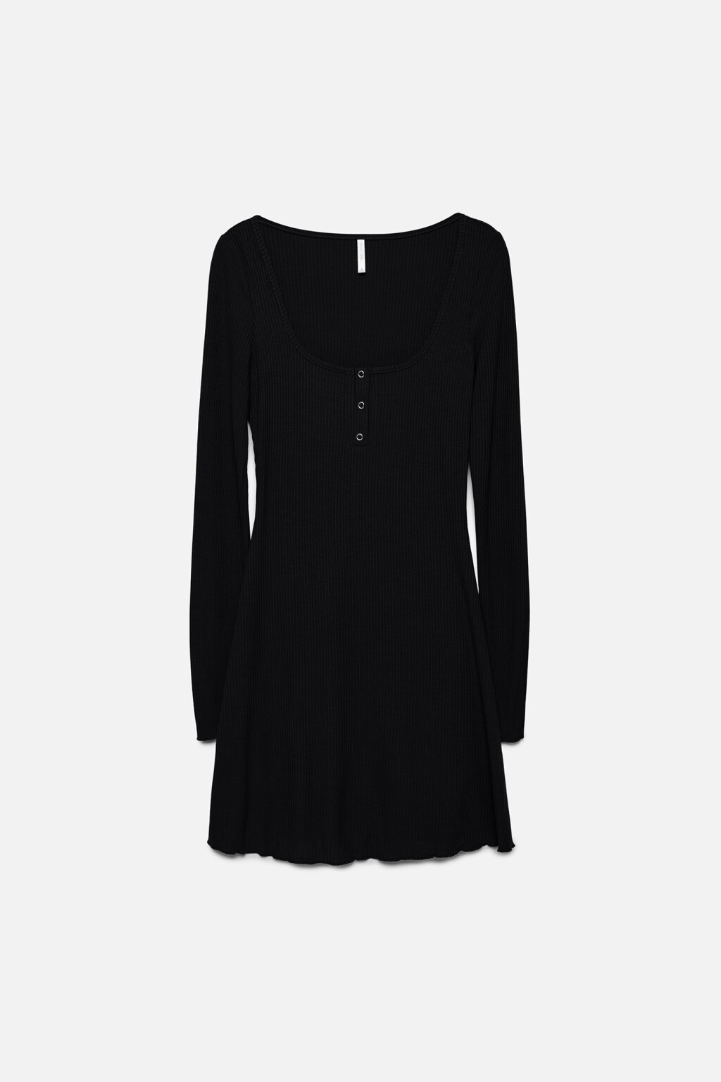 Платье А-силуэта мини трикотажное с вырезом-каре - цвет черный - 12