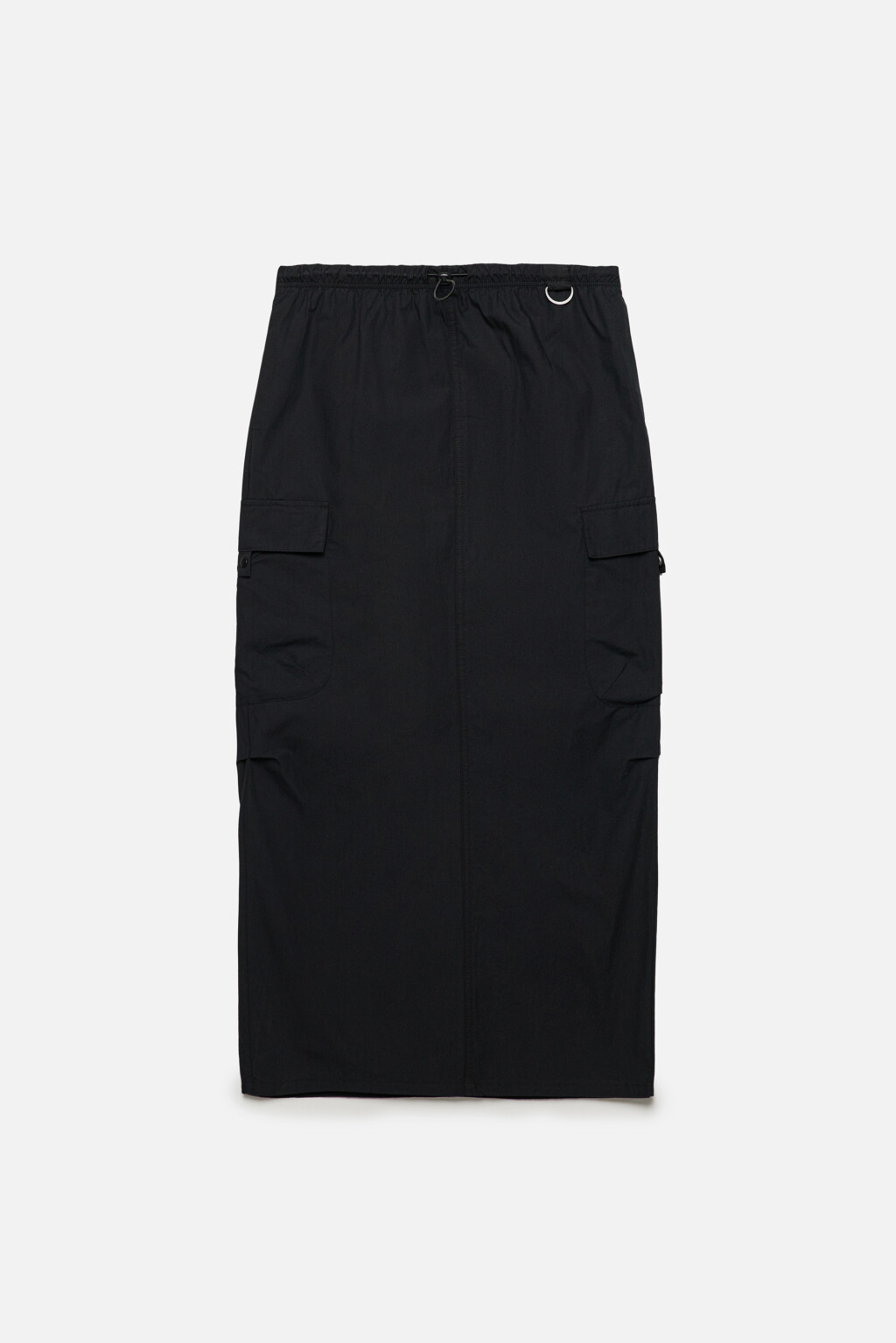 Юбка-парашют миди хлопковая с карманами карго - цвет черный - 8