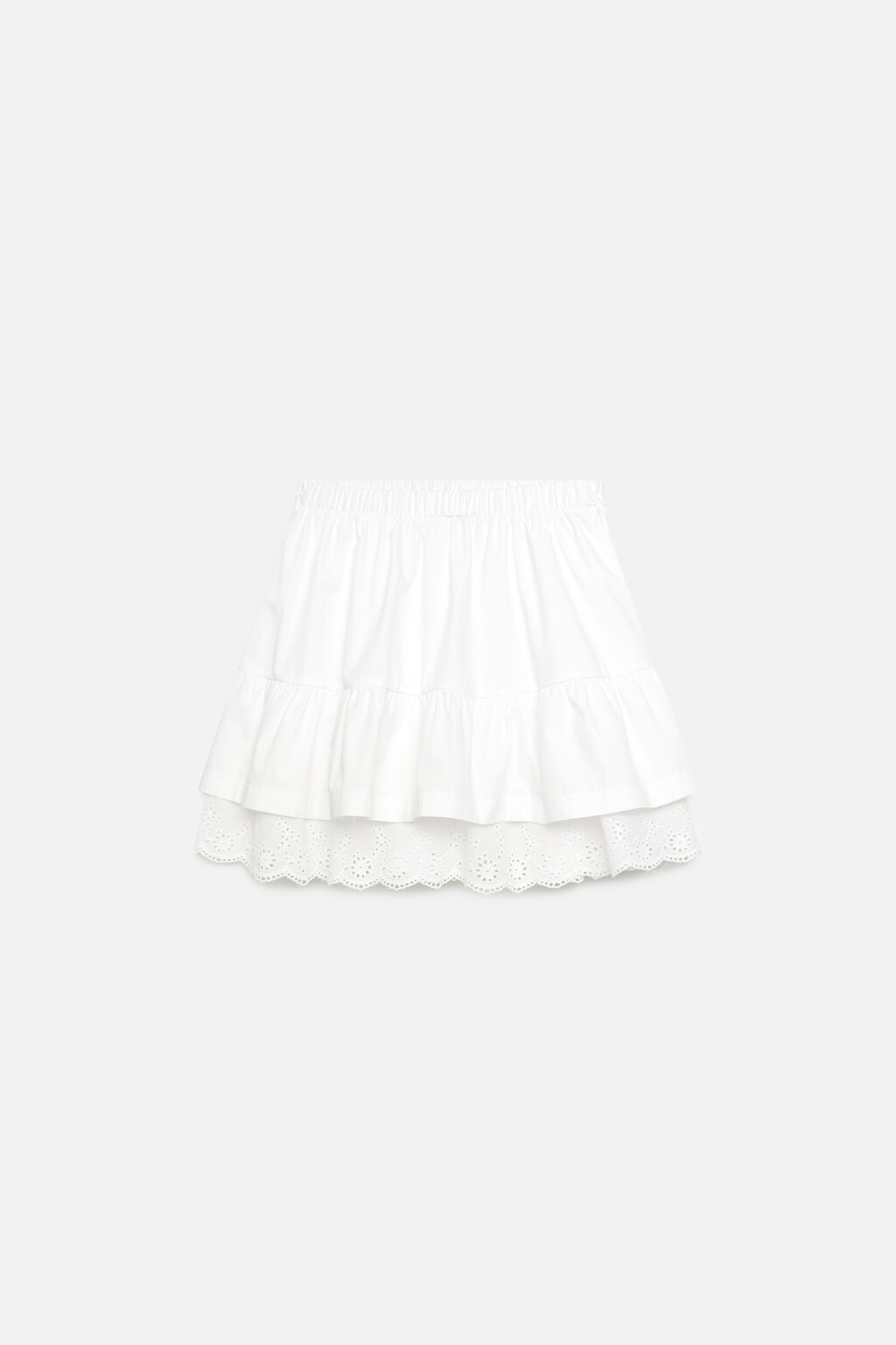 Юбка-солнышко мини хлопковая с ажурной подкладкой - цвет белый - 8