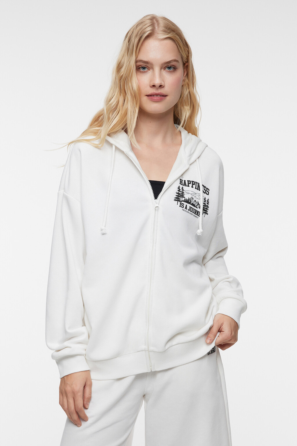 Худи oversize хлопковая на молнии с капюшоном - цвет белый - 1