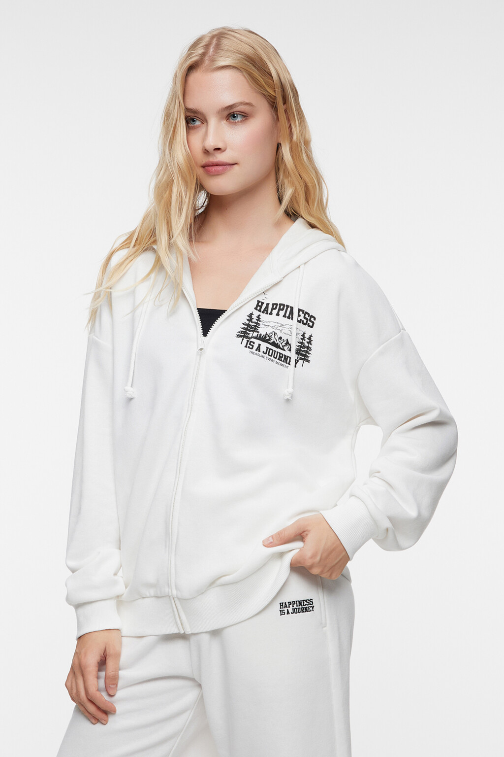 Худи oversize хлопковая на молнии с капюшоном - цвет белый - 2