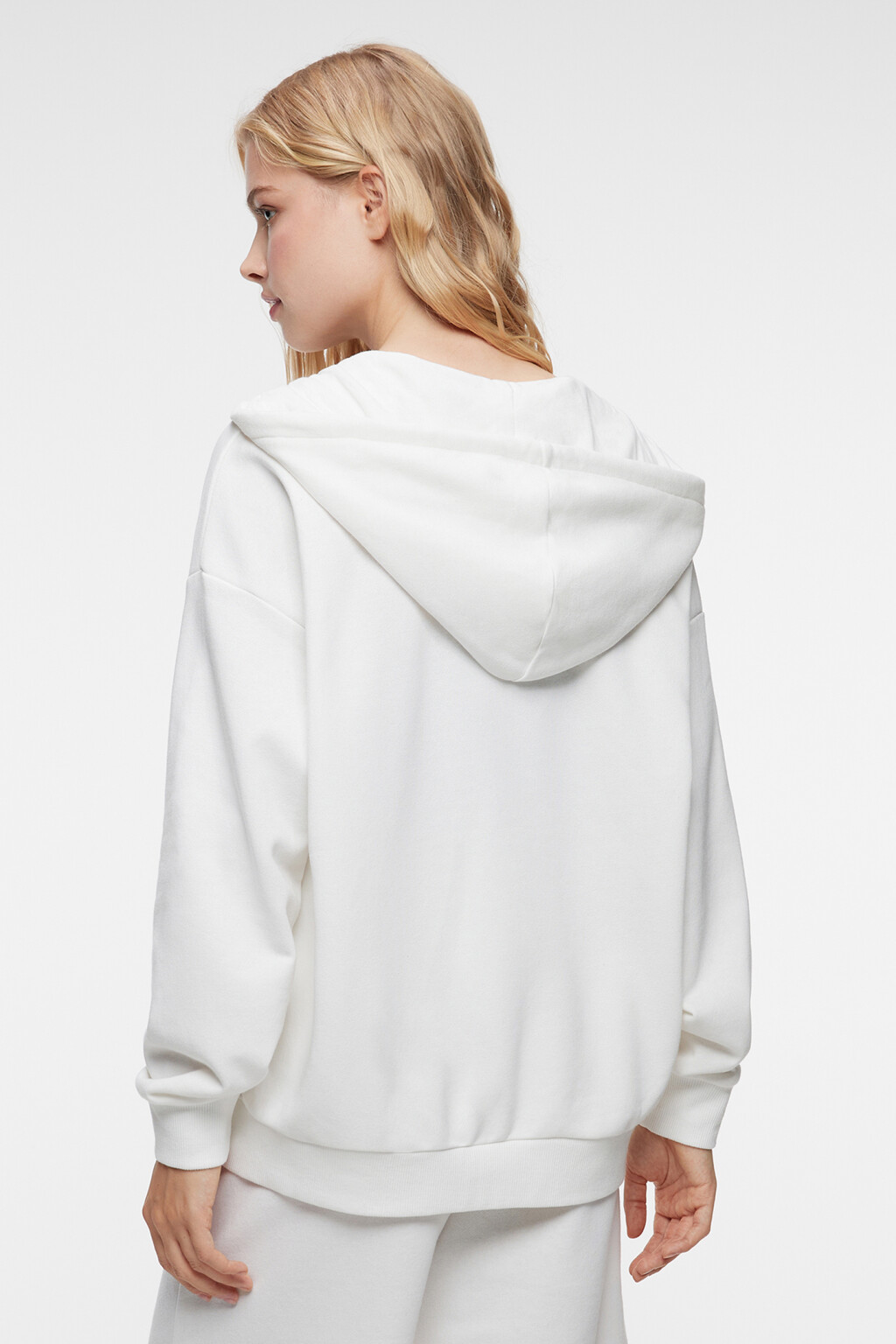 Худи oversize хлопковая на молнии с капюшоном - цвет белый - 3