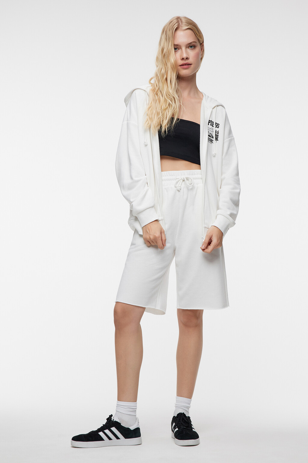 Худи oversize хлопковая на молнии с капюшоном - цвет белый - 4