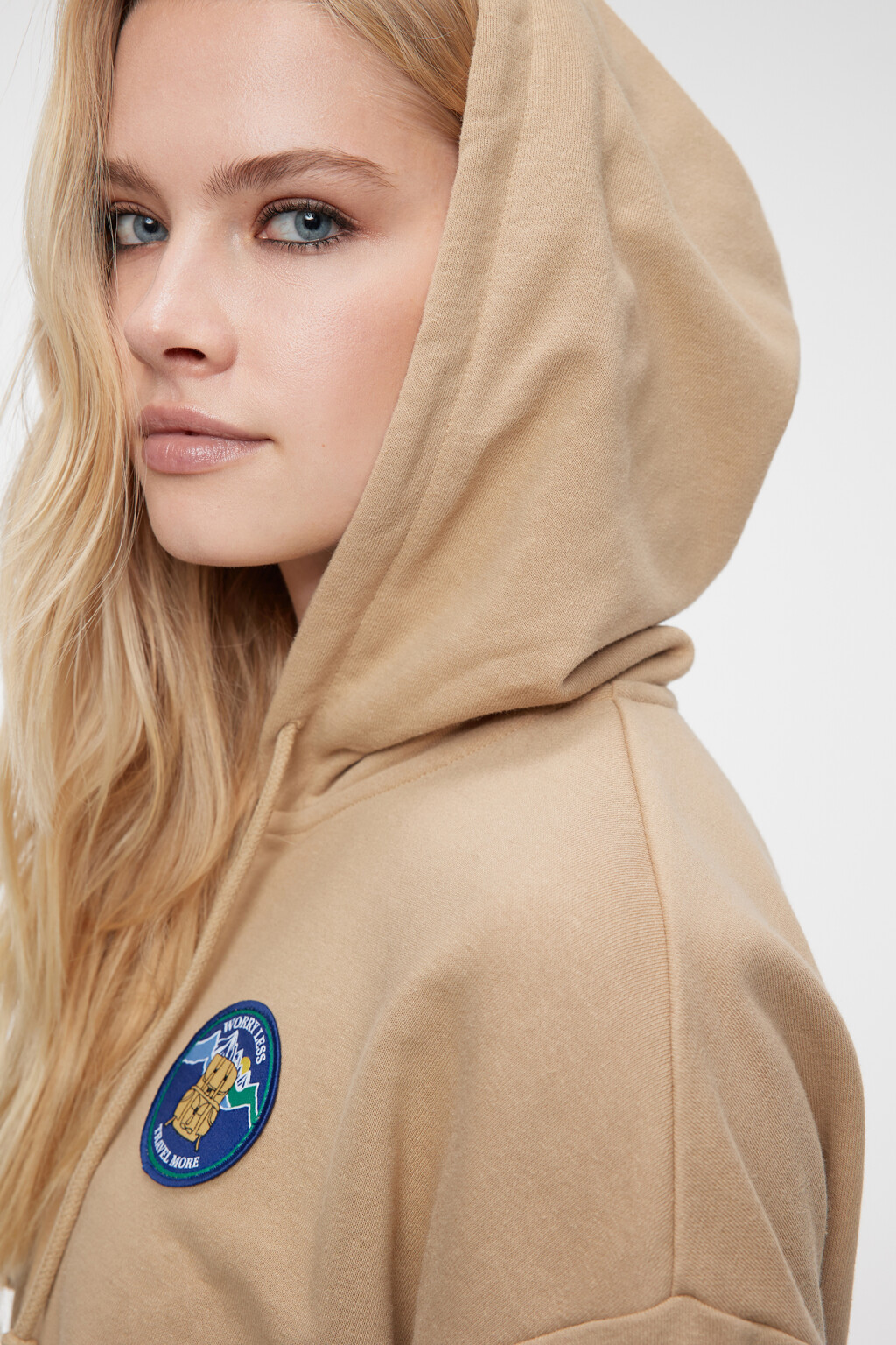 Худи oversize хлопковая на молнии с капюшоном - цвет бежевый - 2