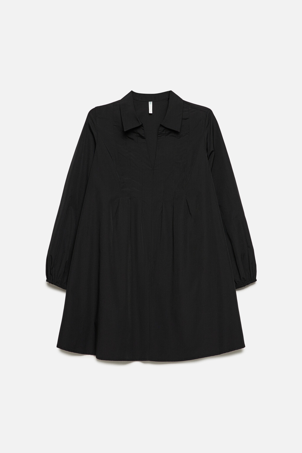 Платье А-силуэта мини свободное с отложным воротником - цвет черный - 7
