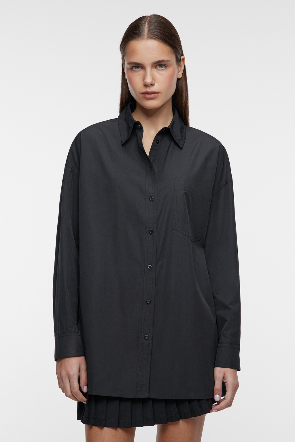 Рубашка oversize удлиненная с нагрудным карманом - цвет черный - 2