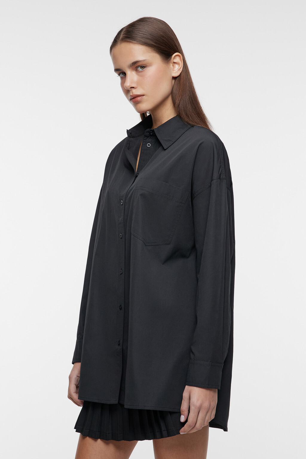 Рубашка oversize удлиненная с нагрудным карманом - цвет черный - 3