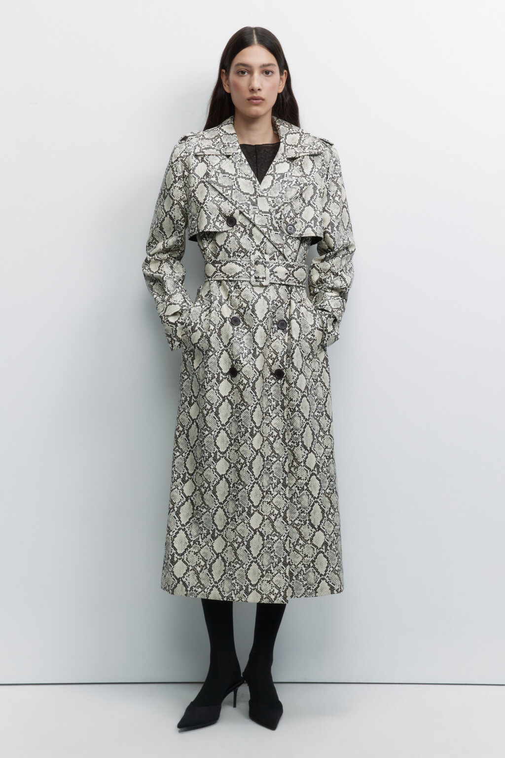 Плащ-тренчкот из искусственной кожи с принтом и фактурой под питона - цвет мультиколор - 3
