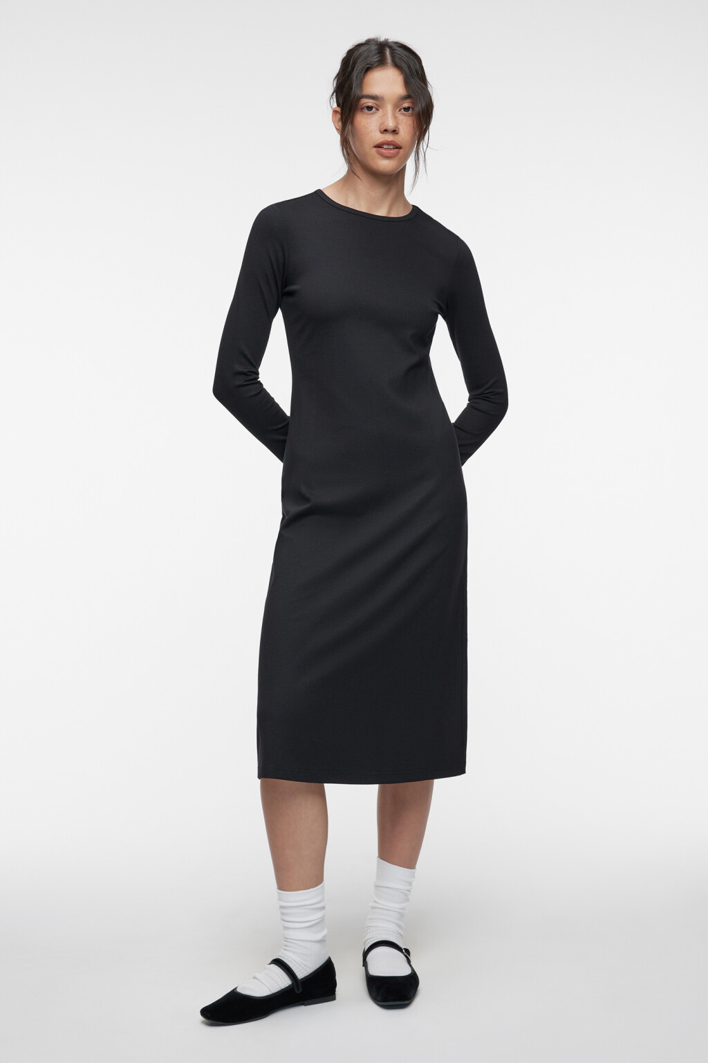 Платье-футляр миди вискозное с длинными рукавами - цвет черный - 5