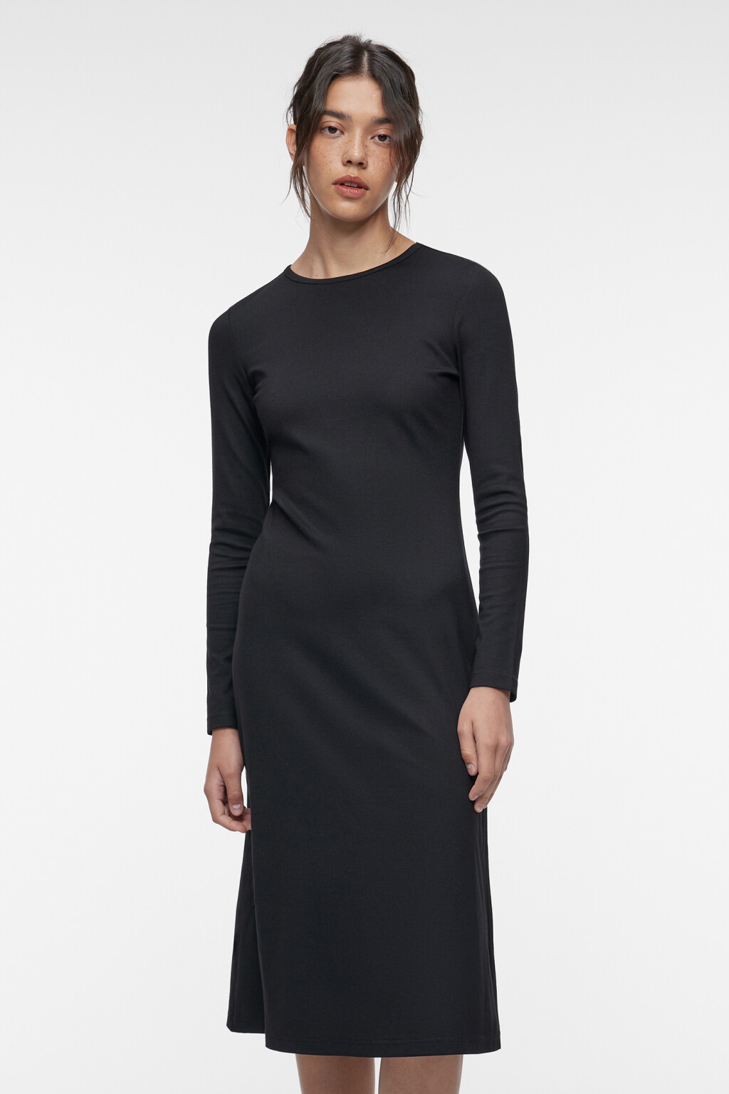Платье-футляр миди вискозное с длинными рукавами - цвет черный - 1