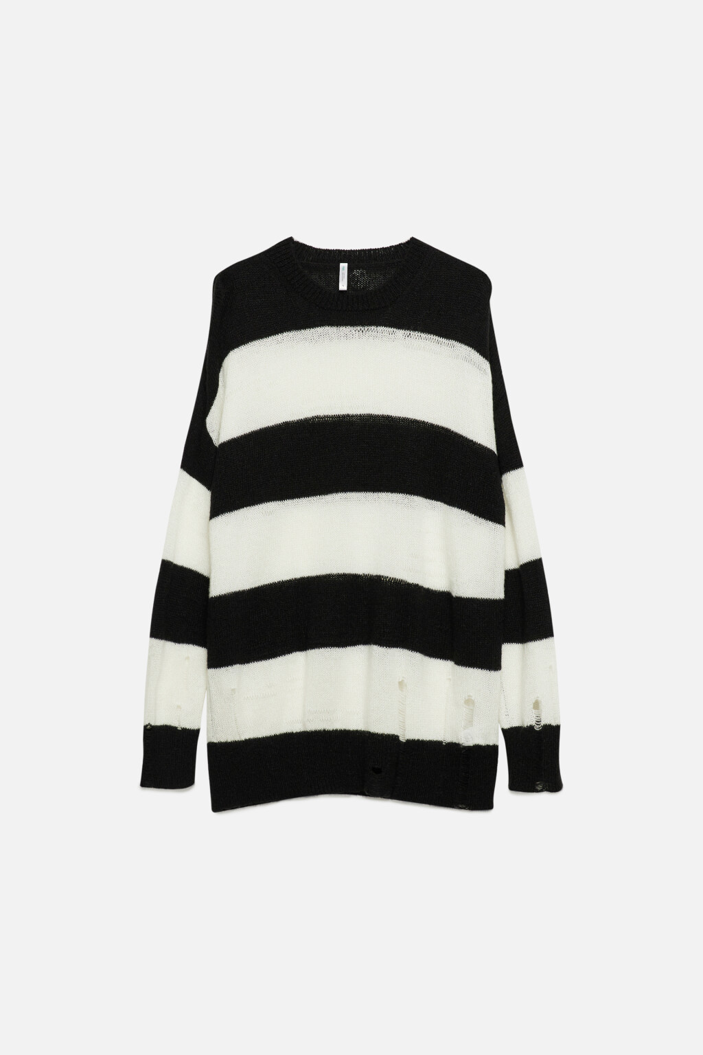 Джемпер oversize вязаный рваный в полоску - цвет черный - 8