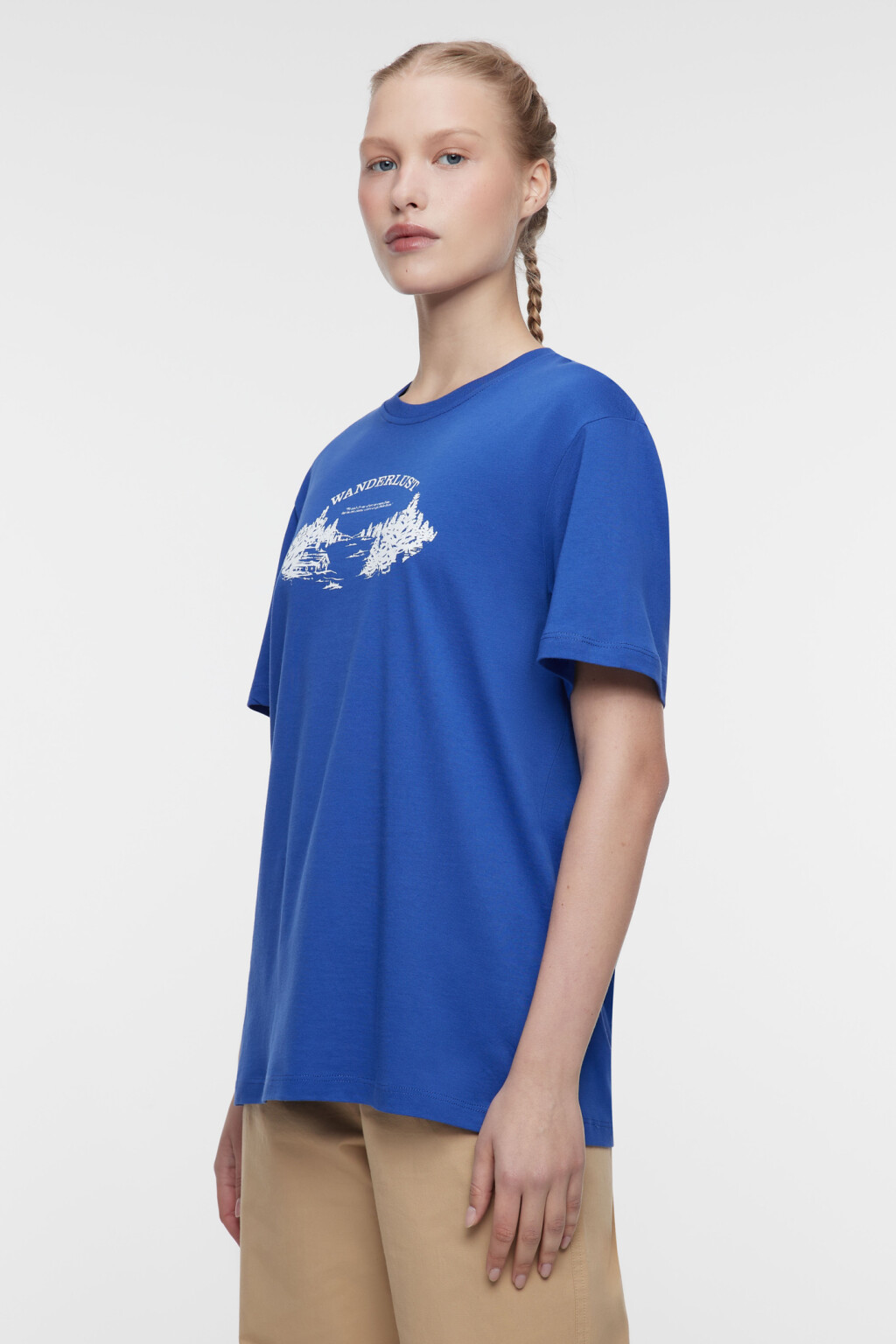 Футболка oversize хлопковая с принтом в походном стиле - цвет синий - 2