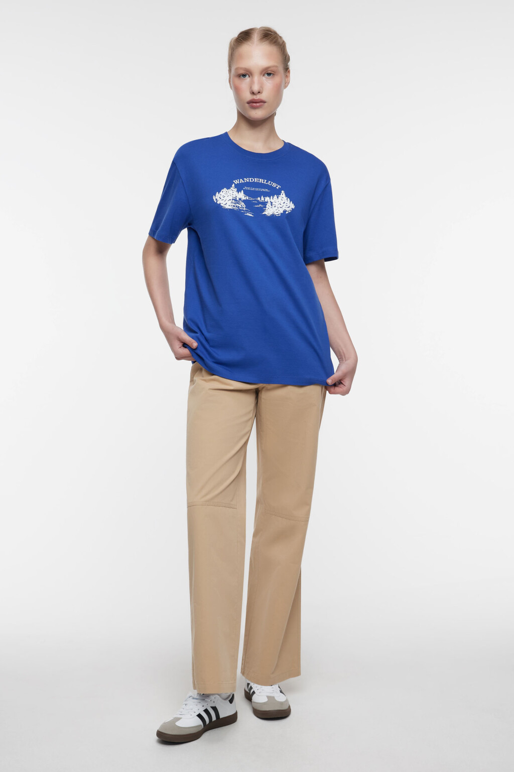 Футболка oversize хлопковая с принтом в походном стиле - цвет синий - 4