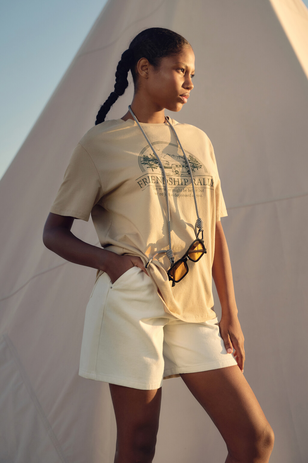 Футболка oversize хлопковая с принтом в походном стиле - цвет бежевый - 7