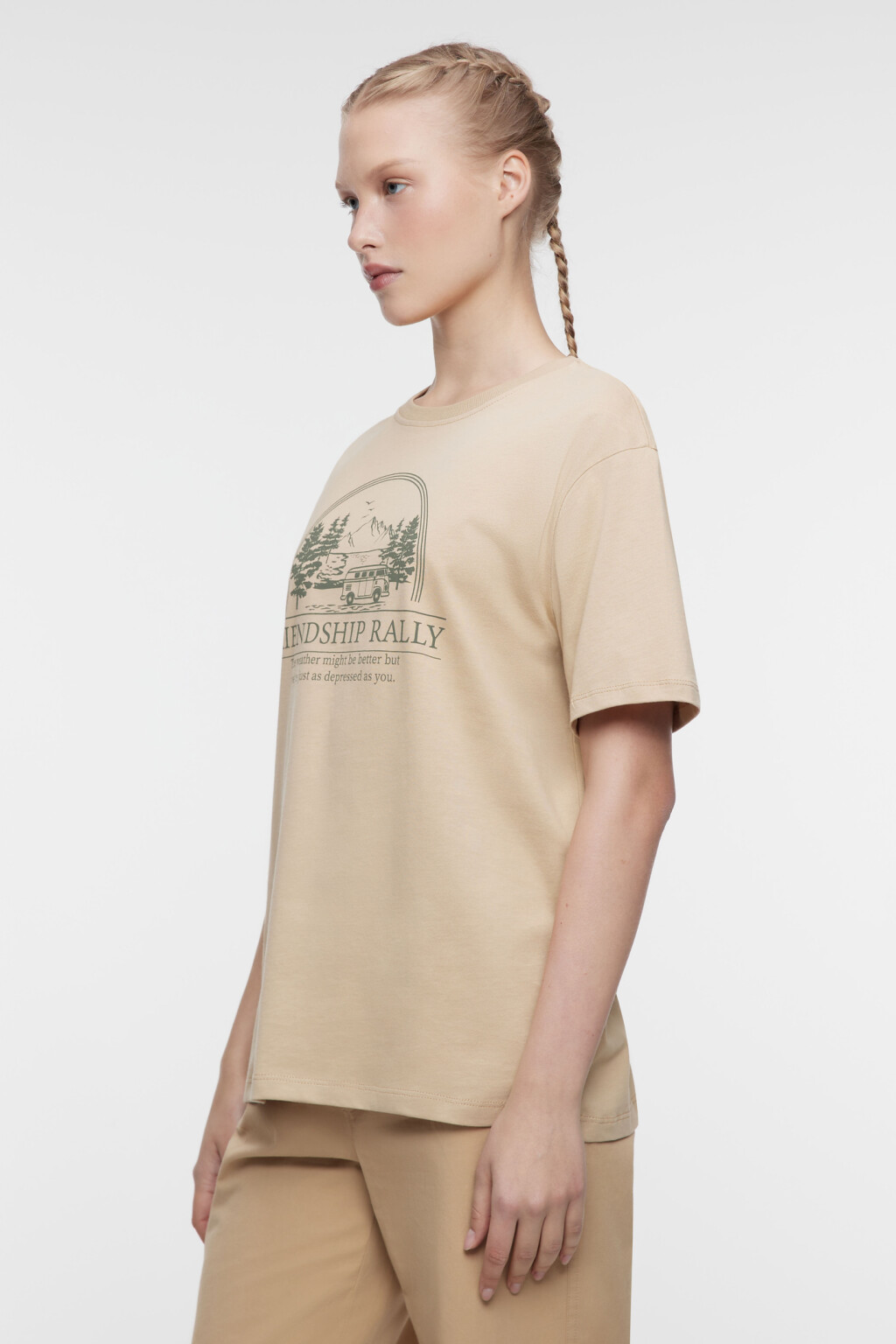 Футболка oversize хлопковая с принтом в походном стиле - цвет бежевый - 3