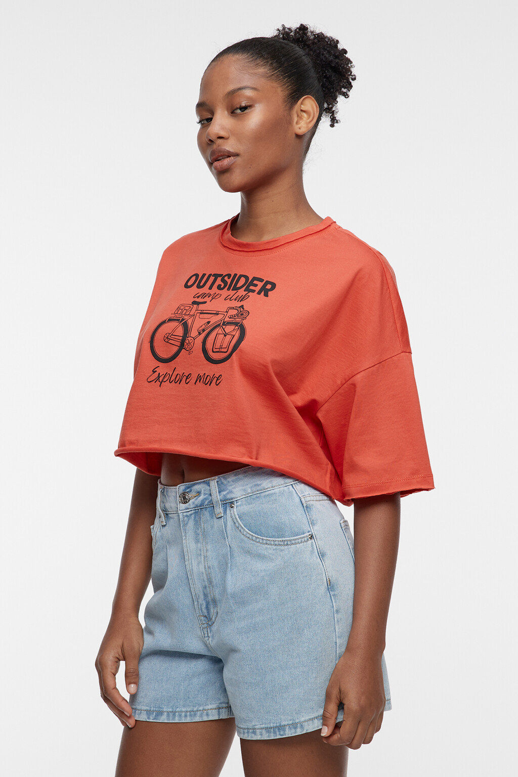 Топ-футболка хлопковый свободный с принтом - цвет оранжевый - 3