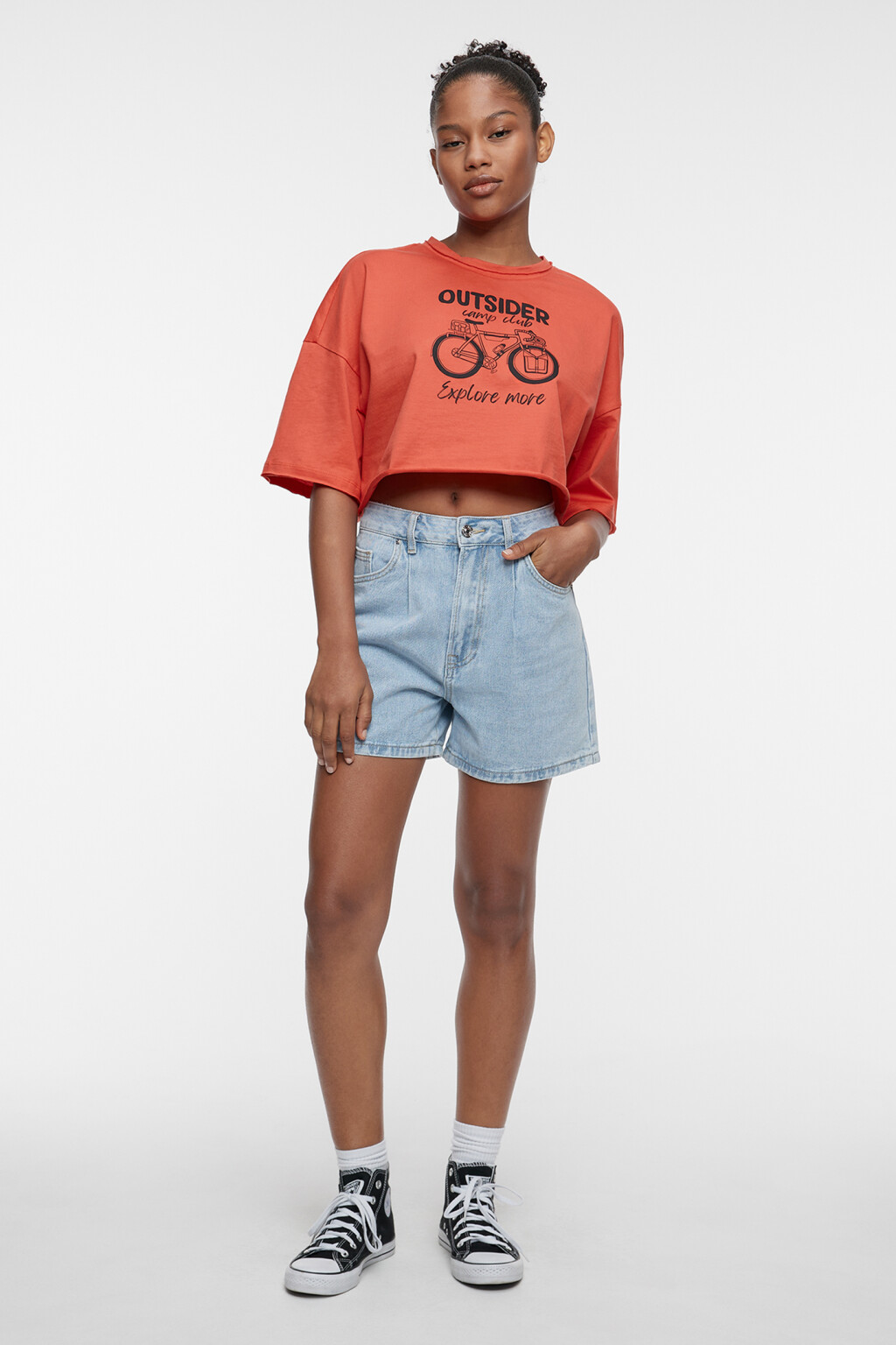 Топ-футболка хлопковый свободный с принтом - цвет оранжевый - 5