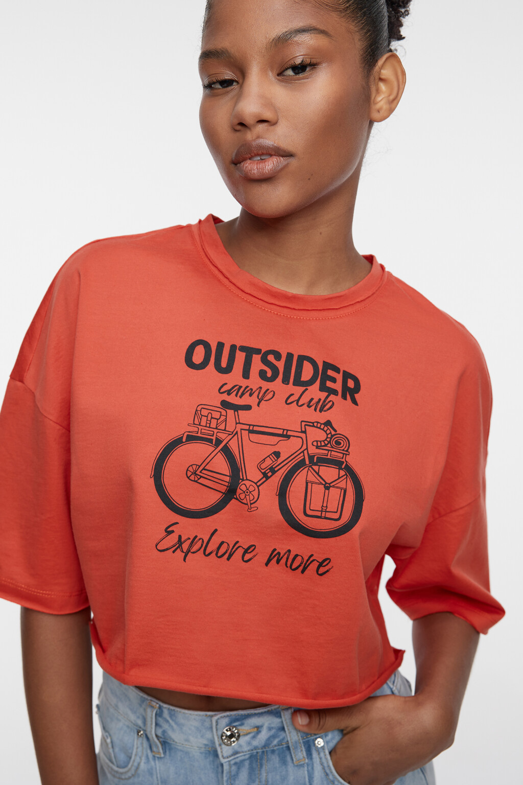 Топ-футболка хлопковый свободный с принтом - цвет оранжевый - 1