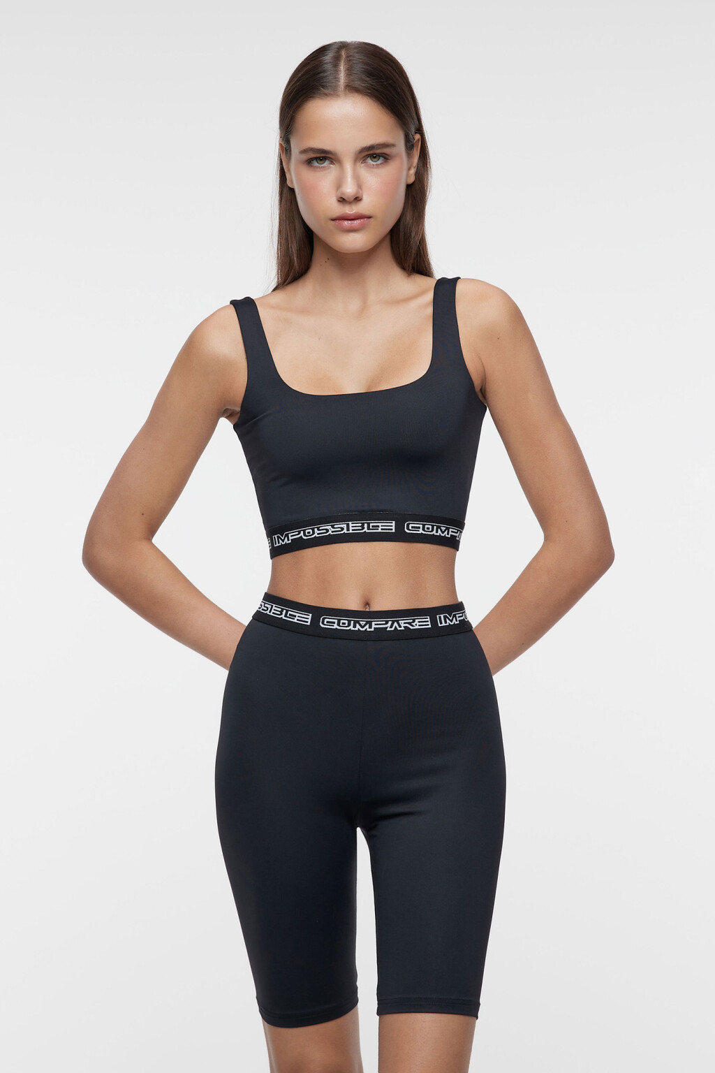 Топ-майка спортивный облегающий с принтом на поясе - цвет черный - 2