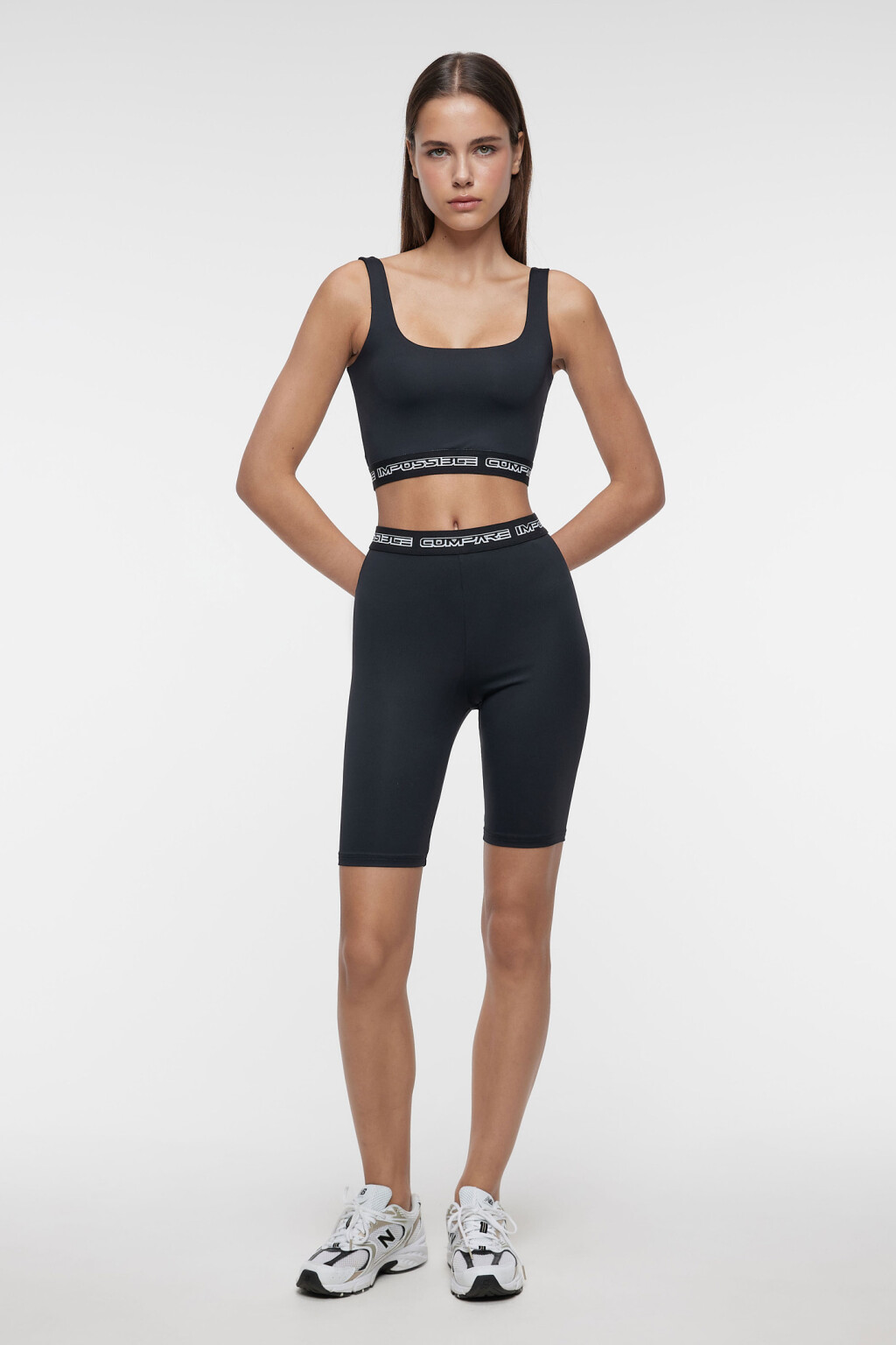 Топ-майка спортивный облегающий с принтом на поясе - цвет черный - 1