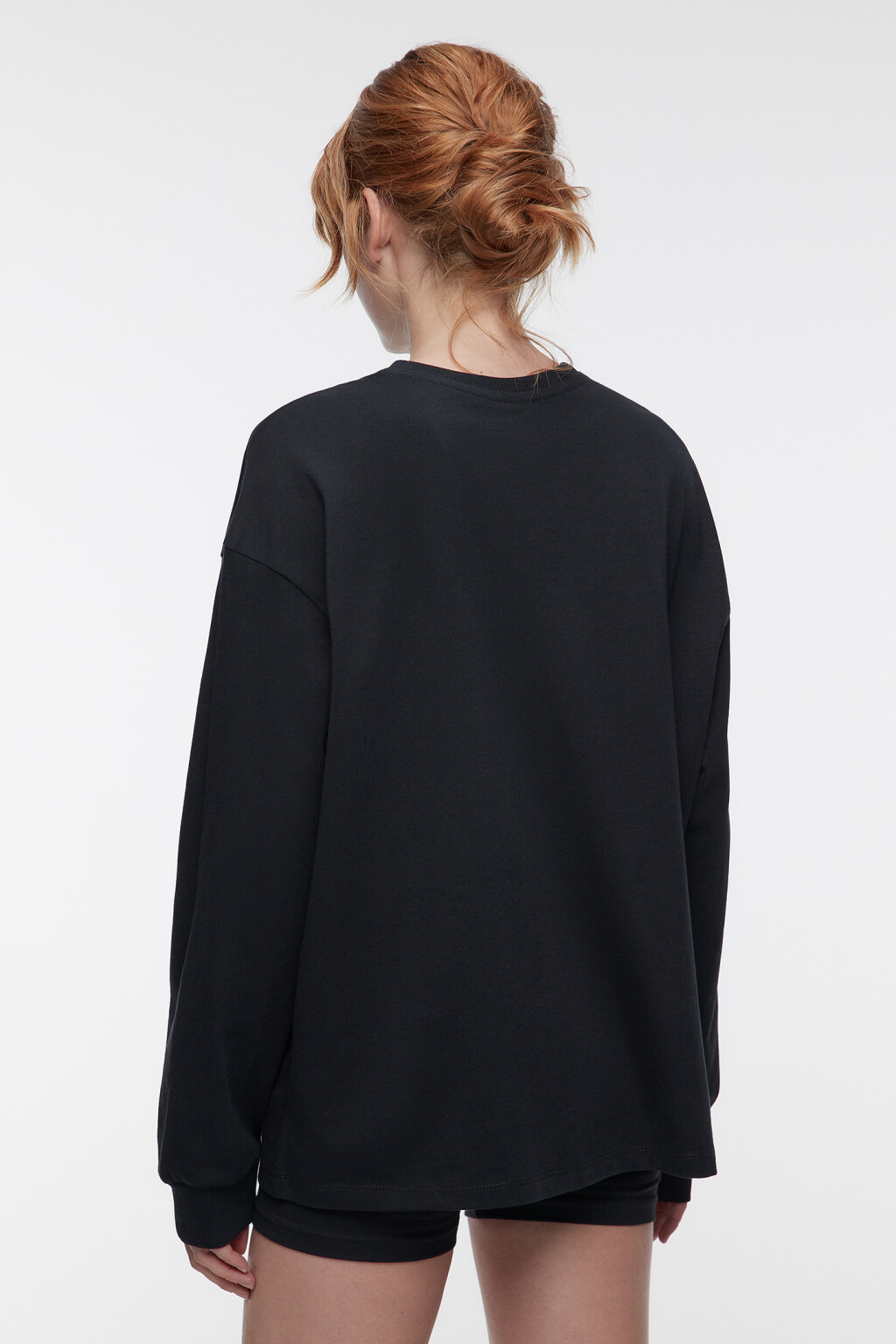 Лонгслив прямой хлопковый с принтом-надписью - цвет черный - 3