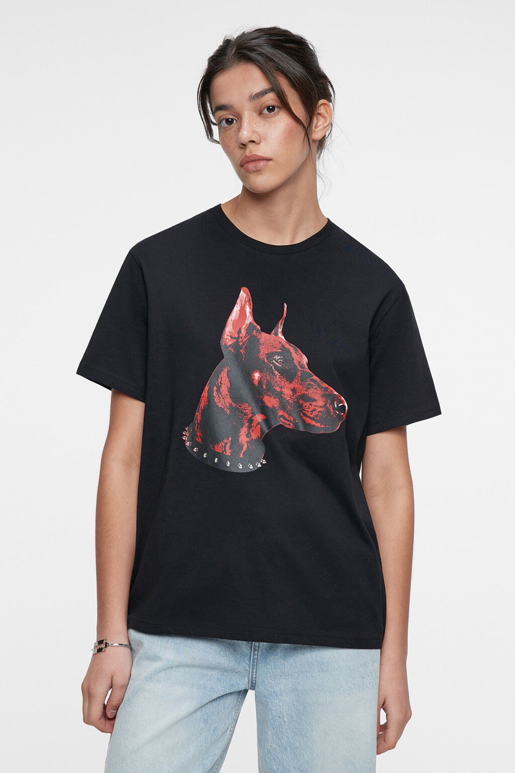 Футболка прямая хлопковая с принтом с собаками - цвет черный - 3