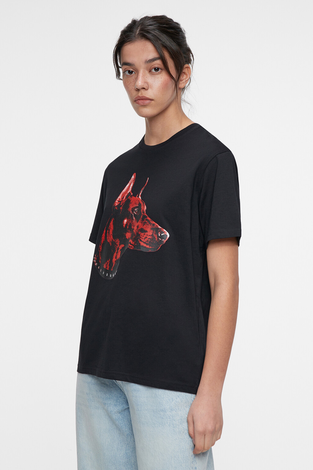 Футболка прямая хлопковая с принтом с собаками - цвет черный - 4