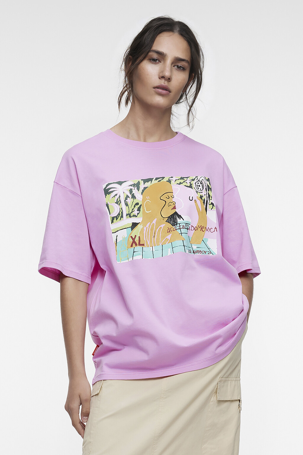 Футболка unisex свободная с принтом Bang Bang Studio - цвет розовый - 1