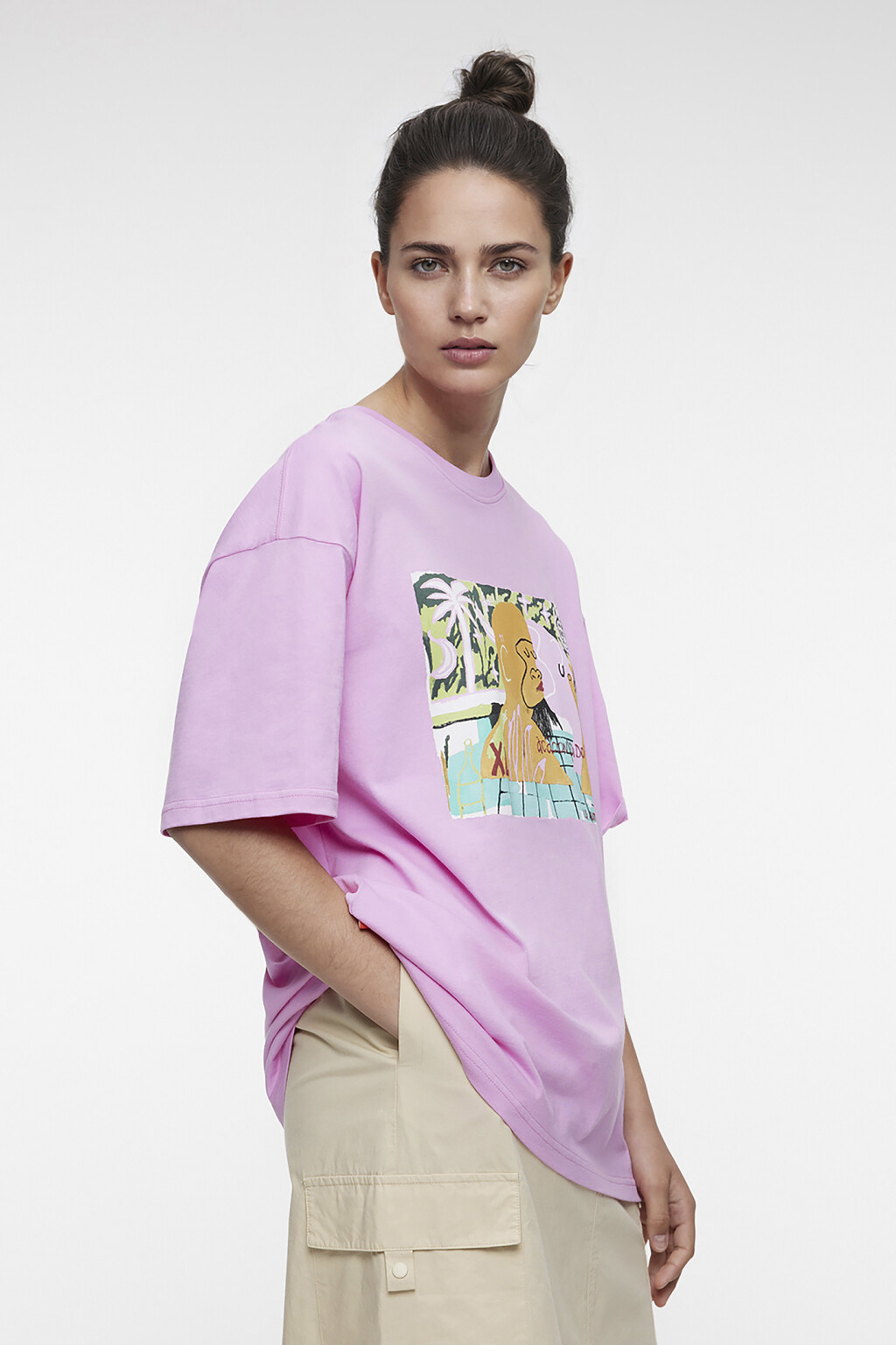 Футболка unisex свободная с принтом Bang Bang Studio - цвет розовый - 2