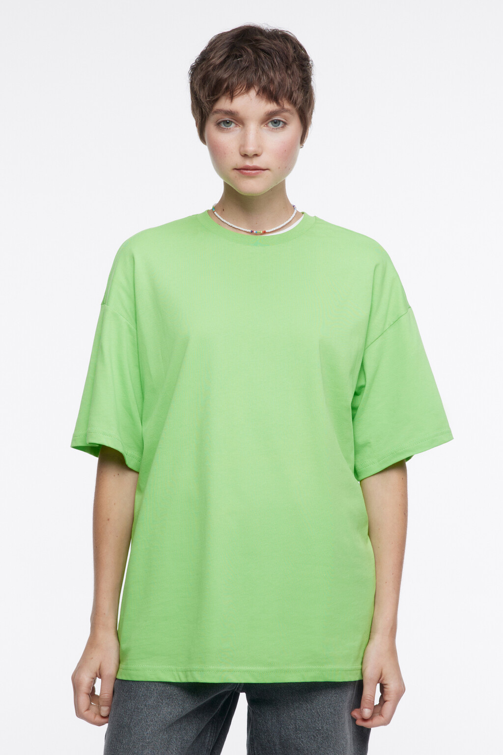 Футболка oversize хлопковая однотонная - цвет голубой - 2