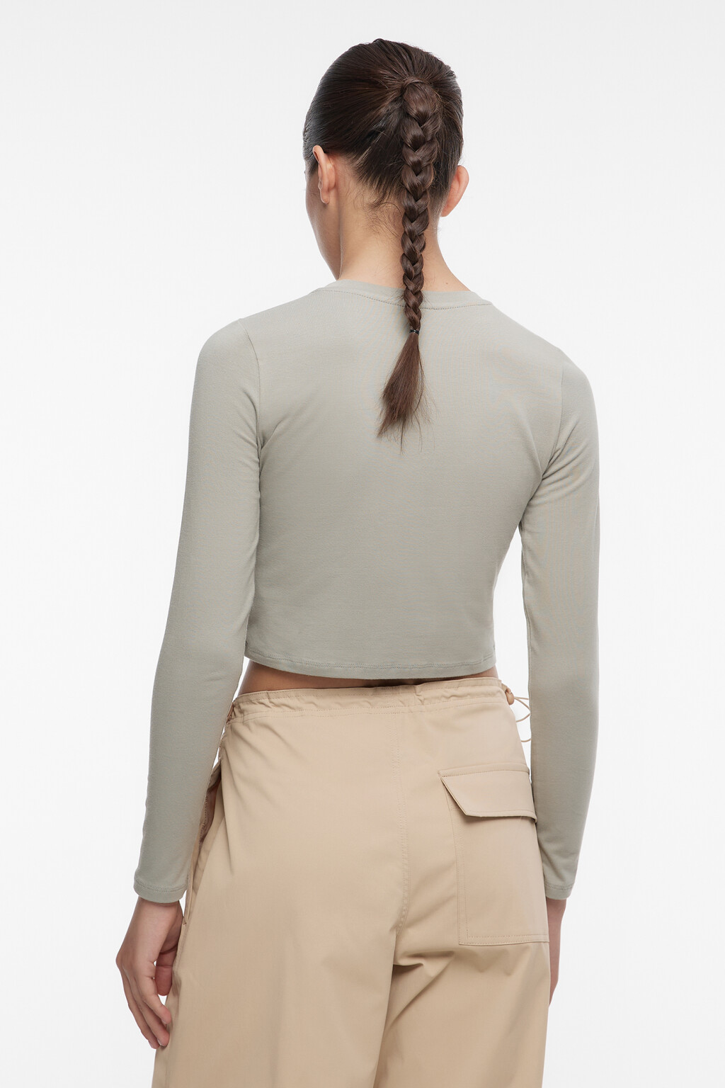 Лонгслив хлопковый укороченный облегающего кроя - цвет зеленый - 4