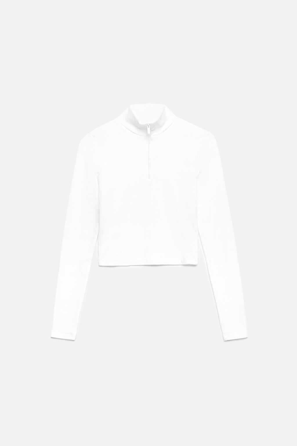Лонгслив укороченный с воротником-стойкой на молнии - цвет белый - 7