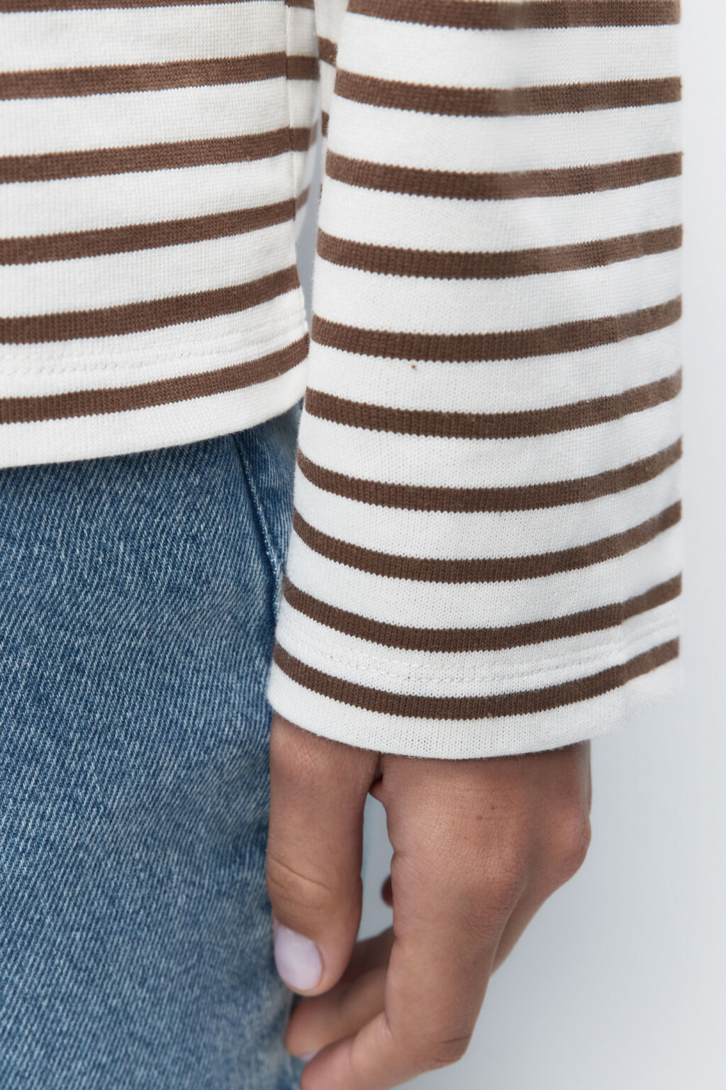 Лонгслив oversize хлопковый с принтом в полоску - цвет бежевый - 6