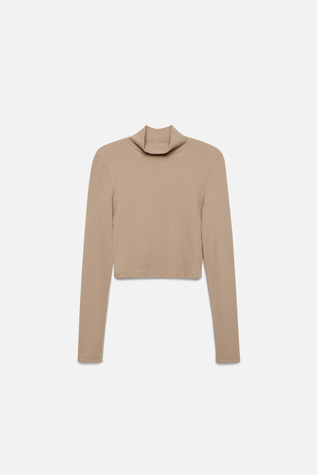 Водолазка хлопковая укороченная в рубчик - цвет бежевый - 8