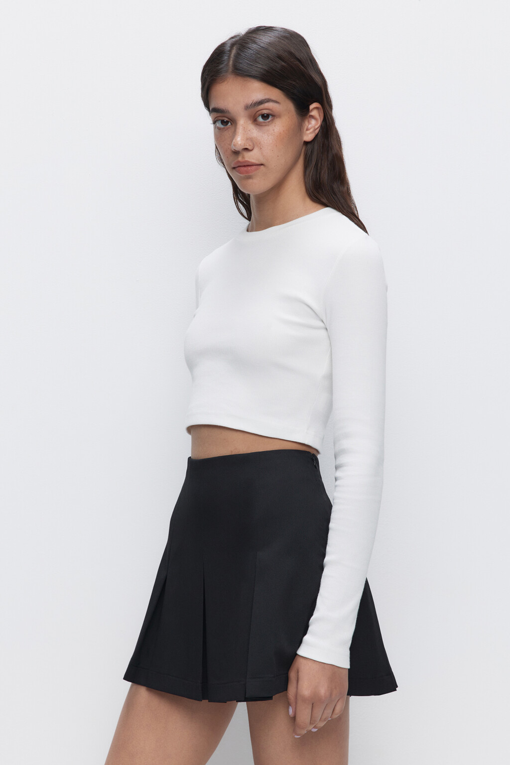 Лонгслив хлопковый облегающий в рубчик - цвет белый - 2