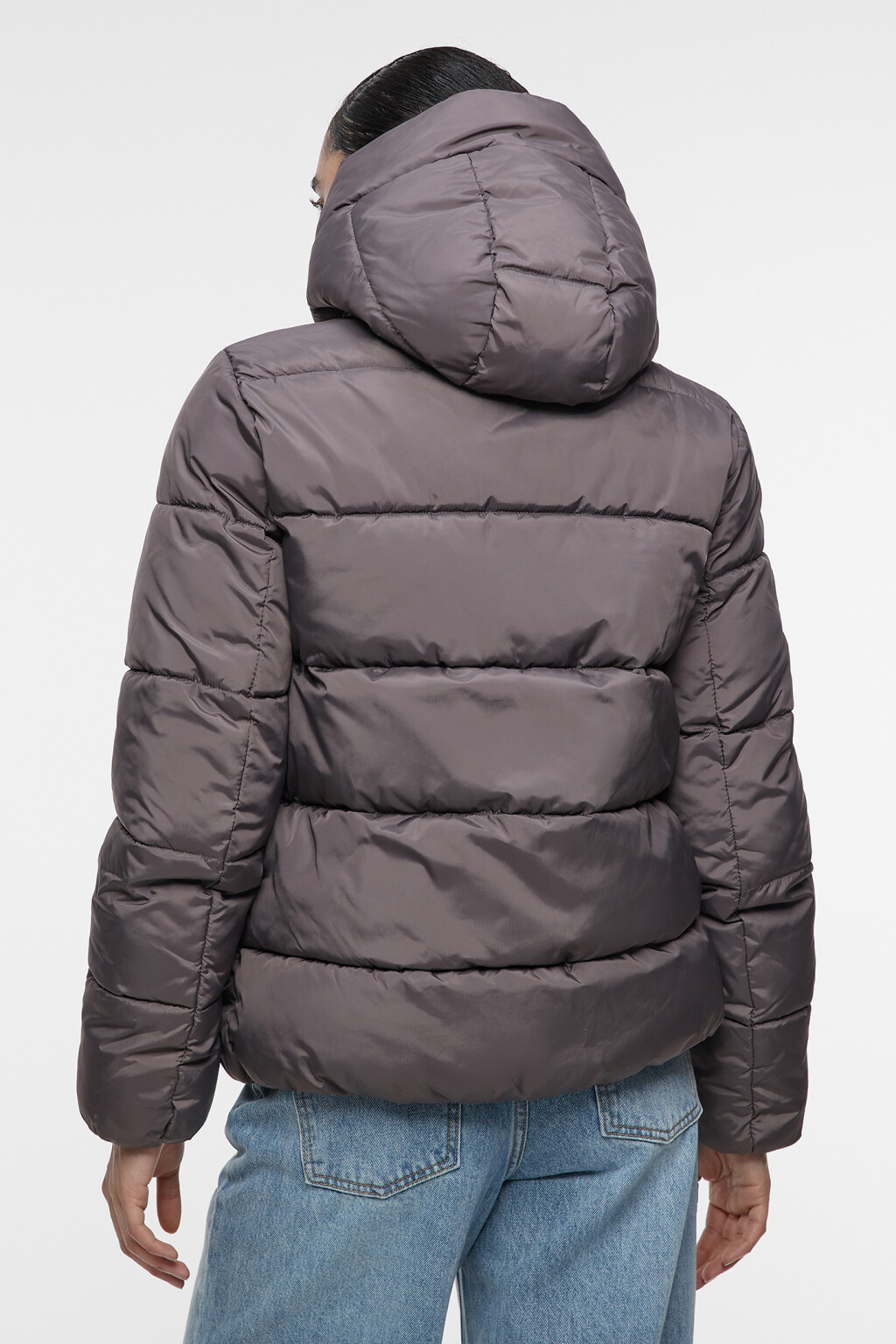 Куртка короткая стеганая с капюшоном - цвет серый - 4