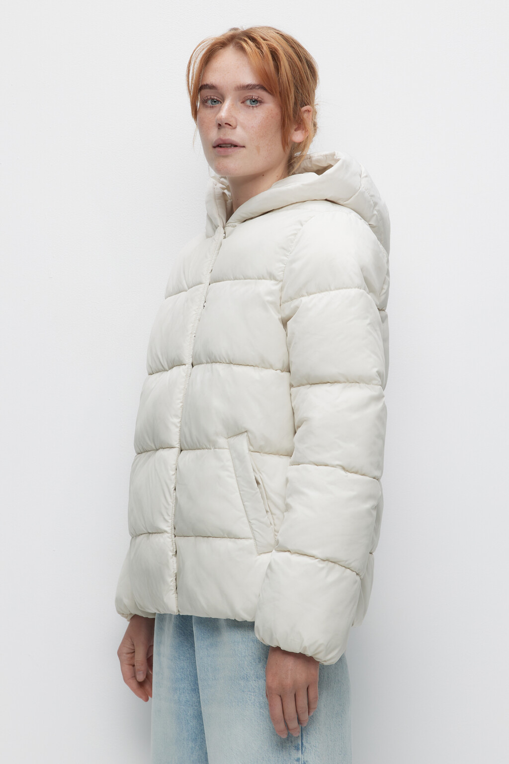 Куртка короткая стеганая с капюшоном - цвет бежевый - 3