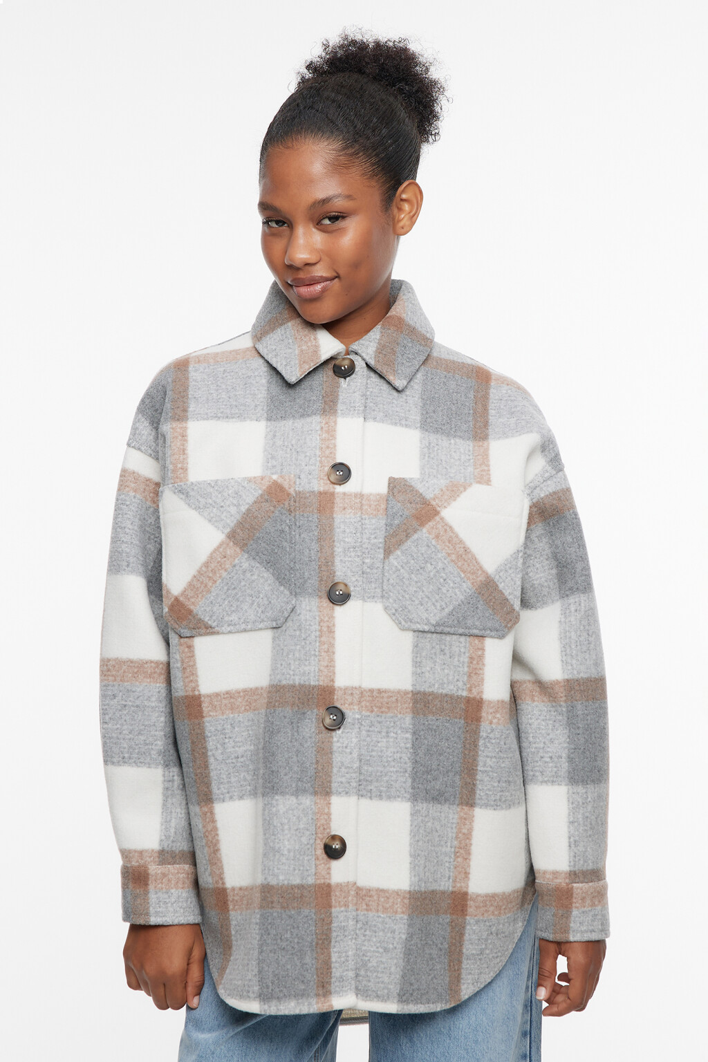 Полупальто короткое с нагрудными карманами - цвет серый - 2