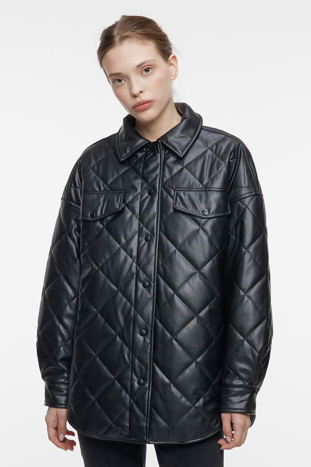 Куртка-рубашка oversize стеганая  - цвет черный - 2