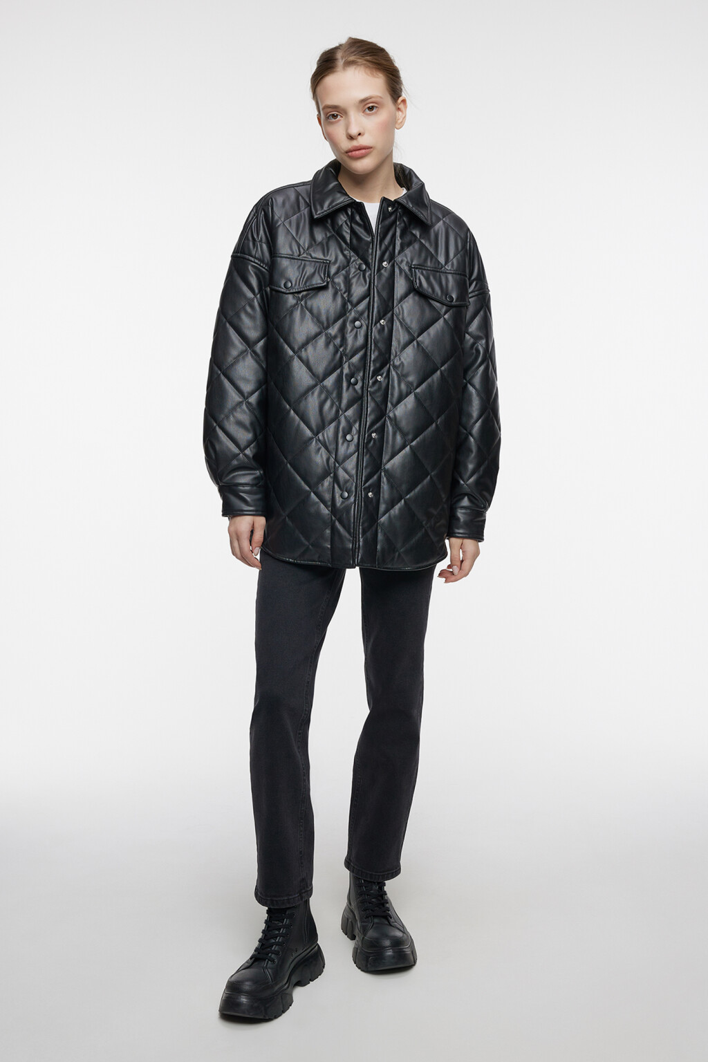 Куртка-рубашка oversize стеганая  - цвет черный - 1