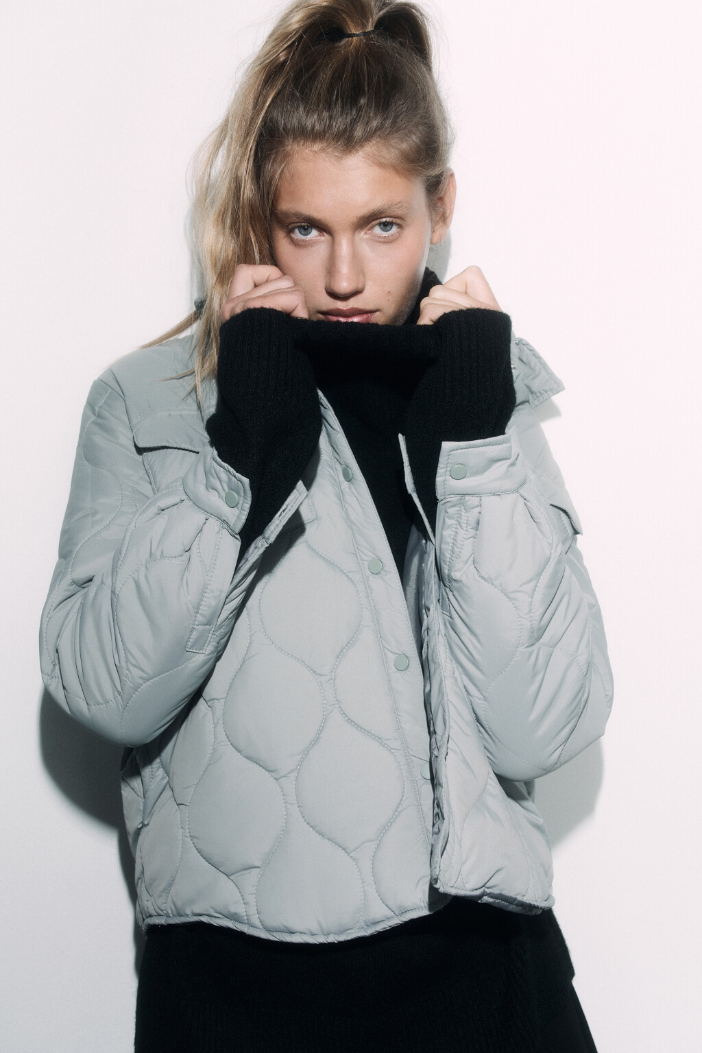 Куртка-рубашка oversize стеганая с нагрудными карманами - цвет голубой - 9