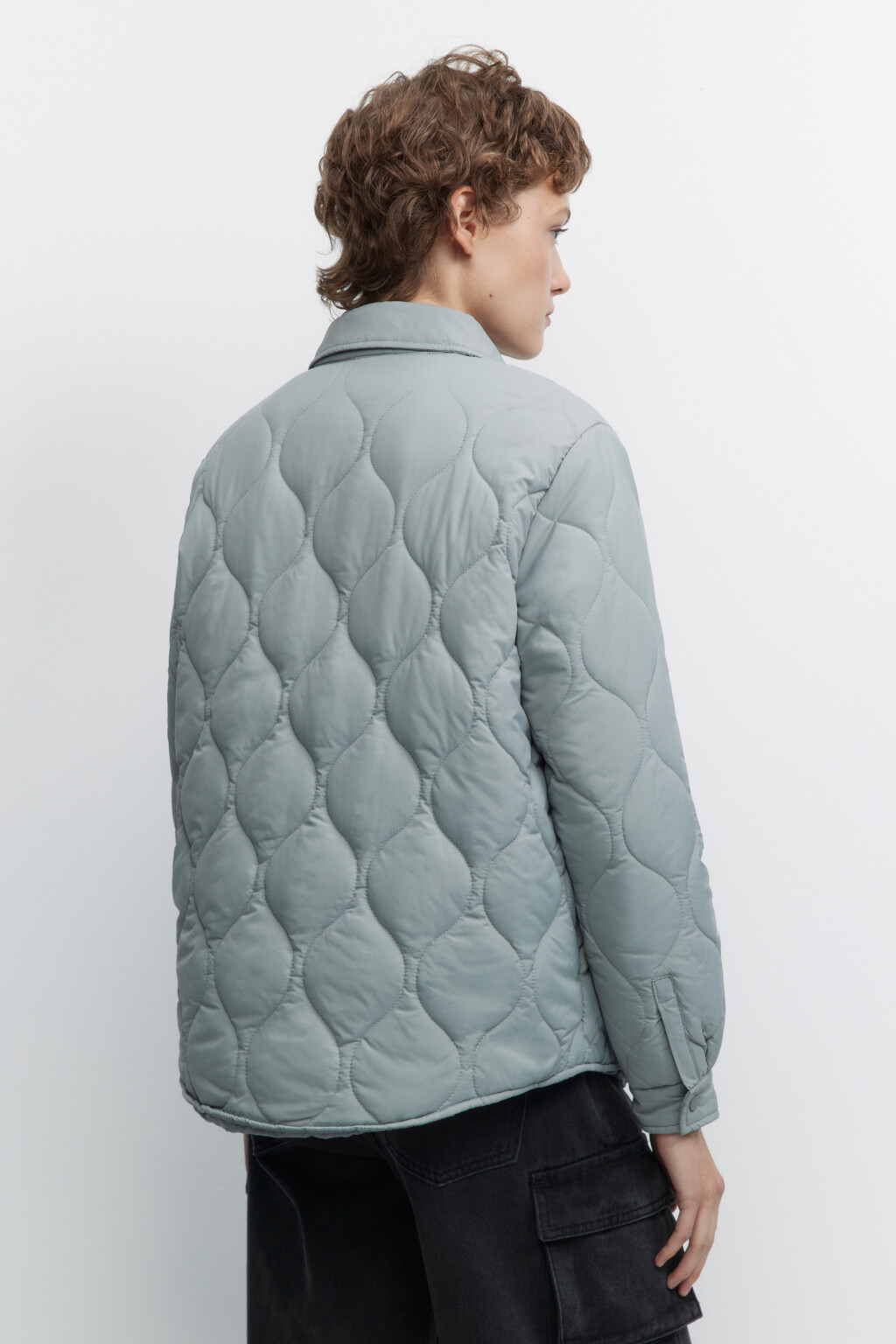 Куртка-рубашка oversize стеганая с нагрудными карманами - цвет голубой - 4
