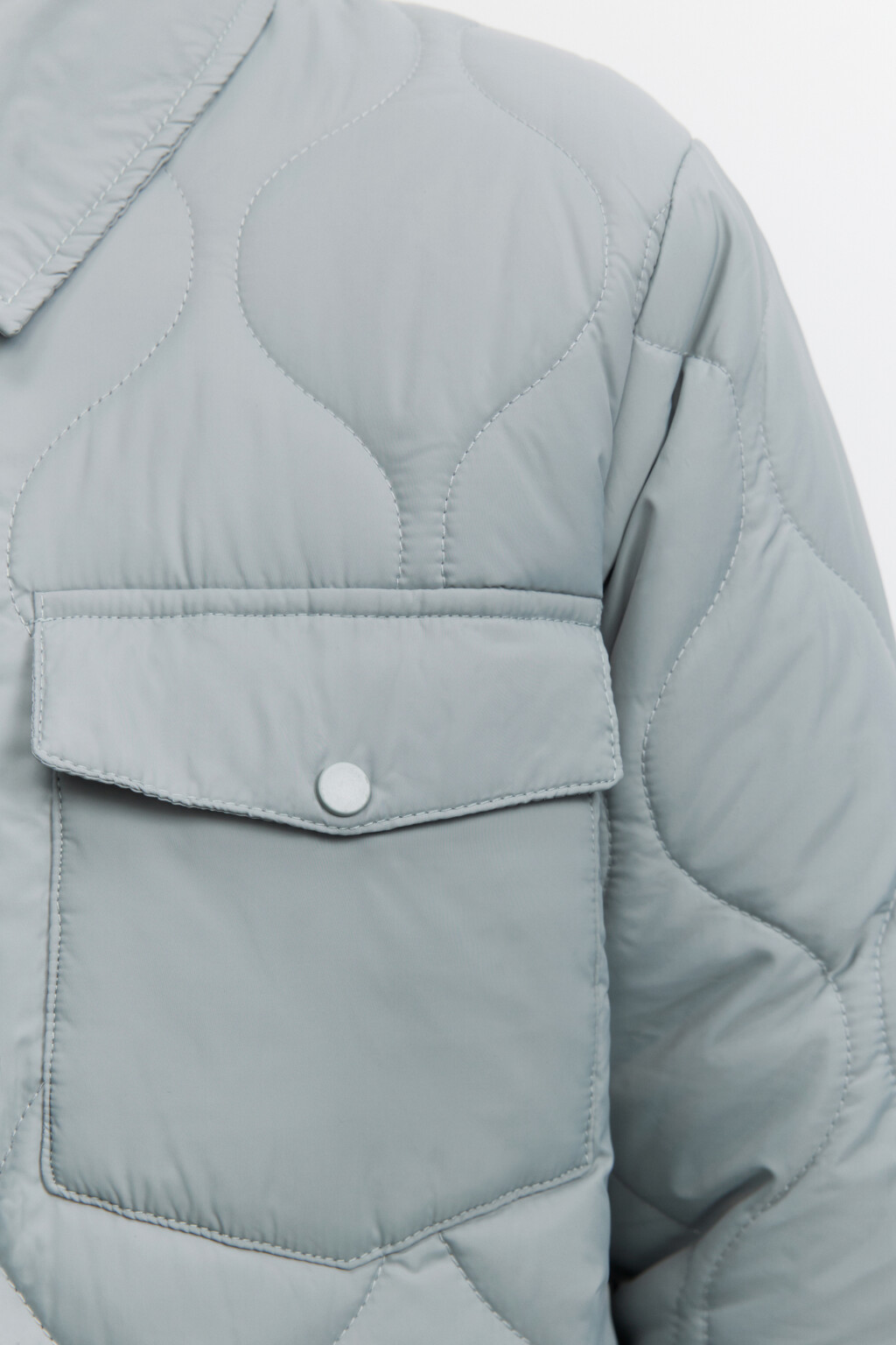 Куртка-рубашка oversize стеганая с нагрудными карманами - цвет голубой - 5