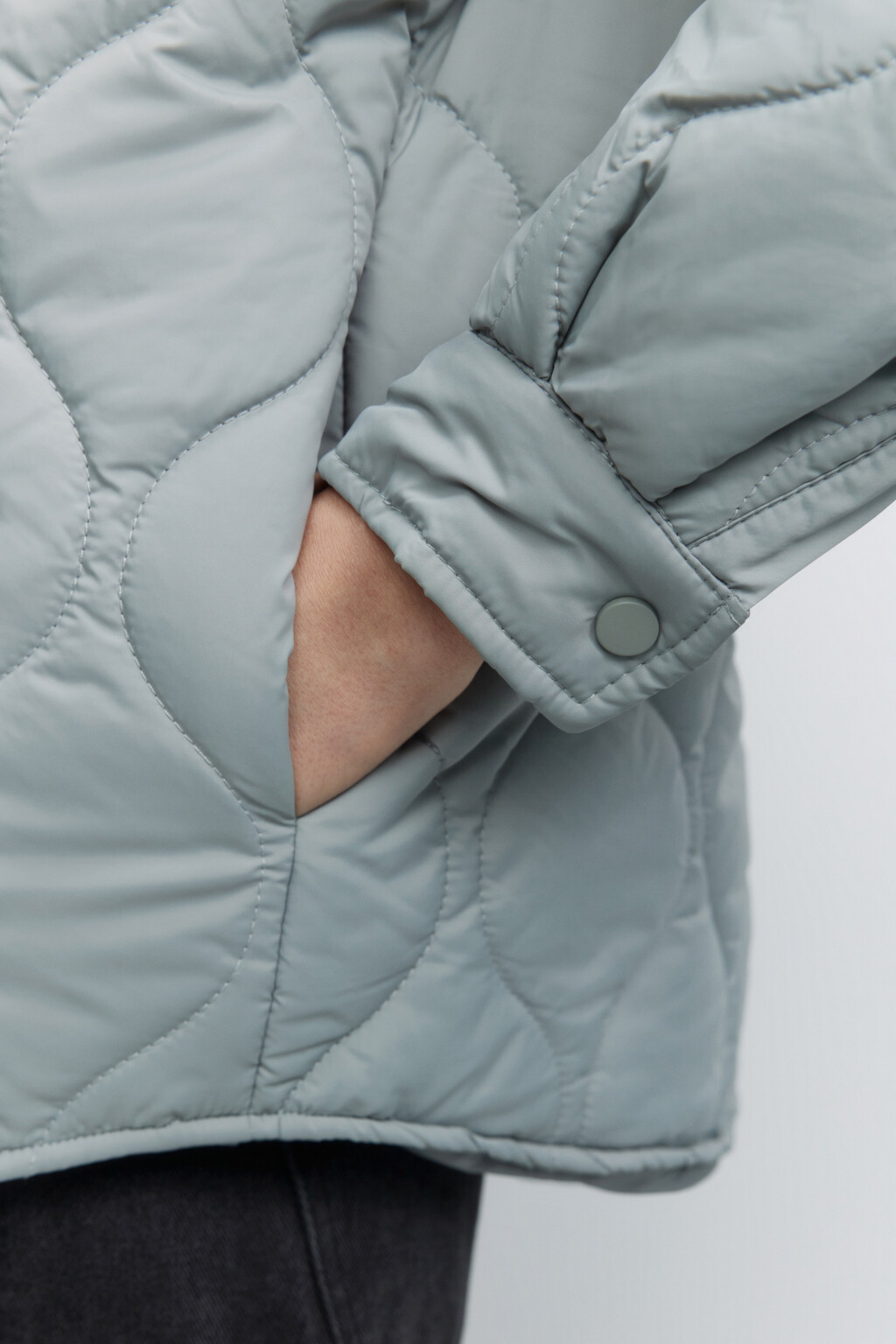 Куртка-рубашка oversize стеганая с нагрудными карманами - цвет голубой - 6