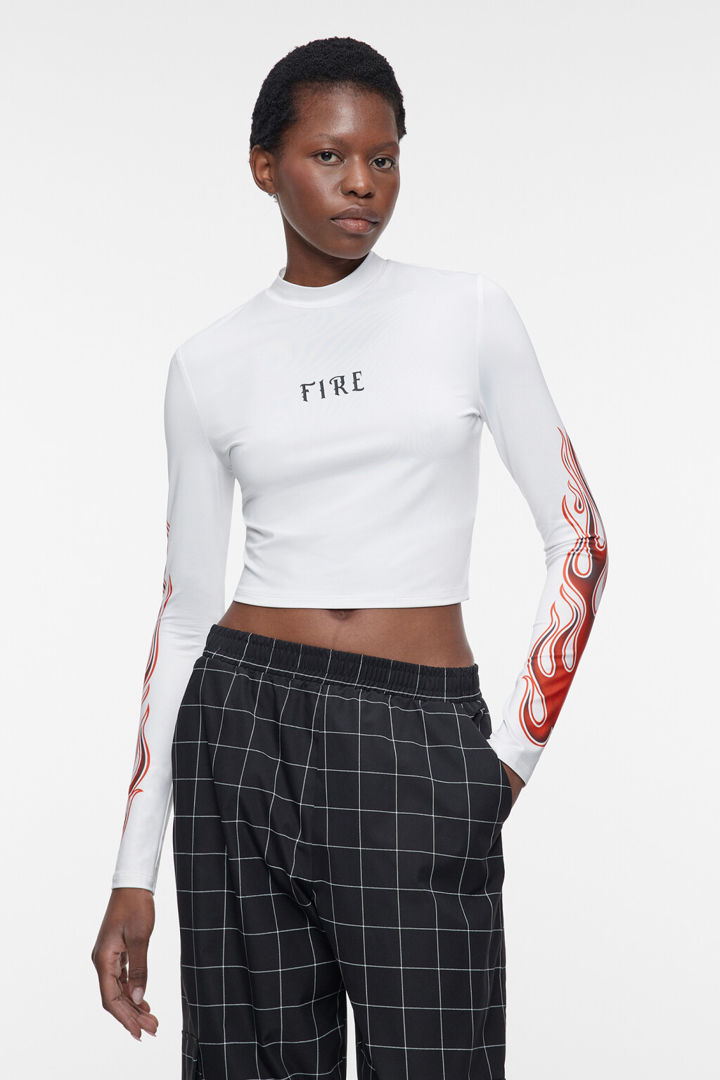 Водолазка сетчатая укороченная с принтом - цвет белый - 2