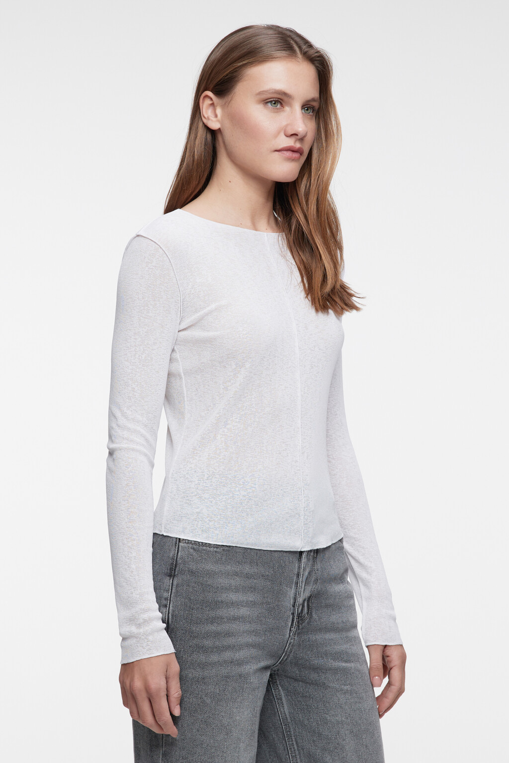 Лонгслив тонкий облегающий с вырезом-лодочкой - цвет белый - 3