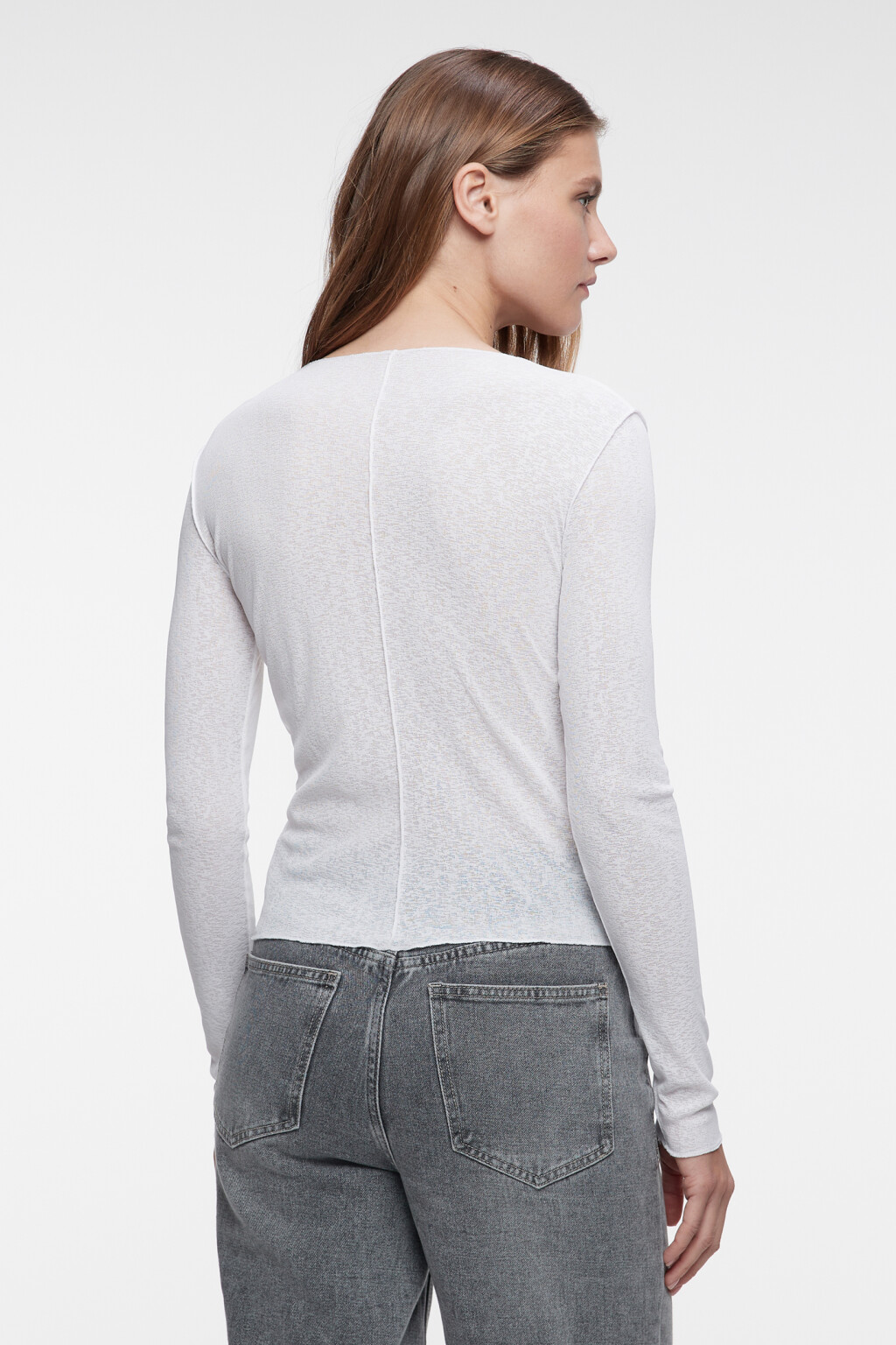 Лонгслив тонкий облегающий с вырезом-лодочкой - цвет белый - 4