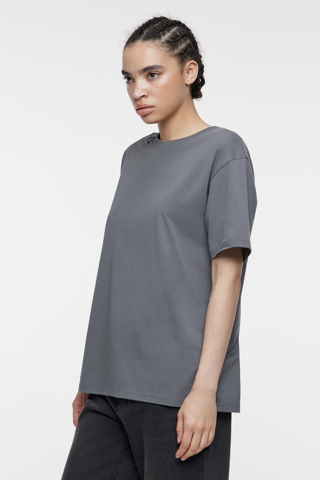 Футболка oversize хлопковая с металлическим пирсингом - цвет серый - 2